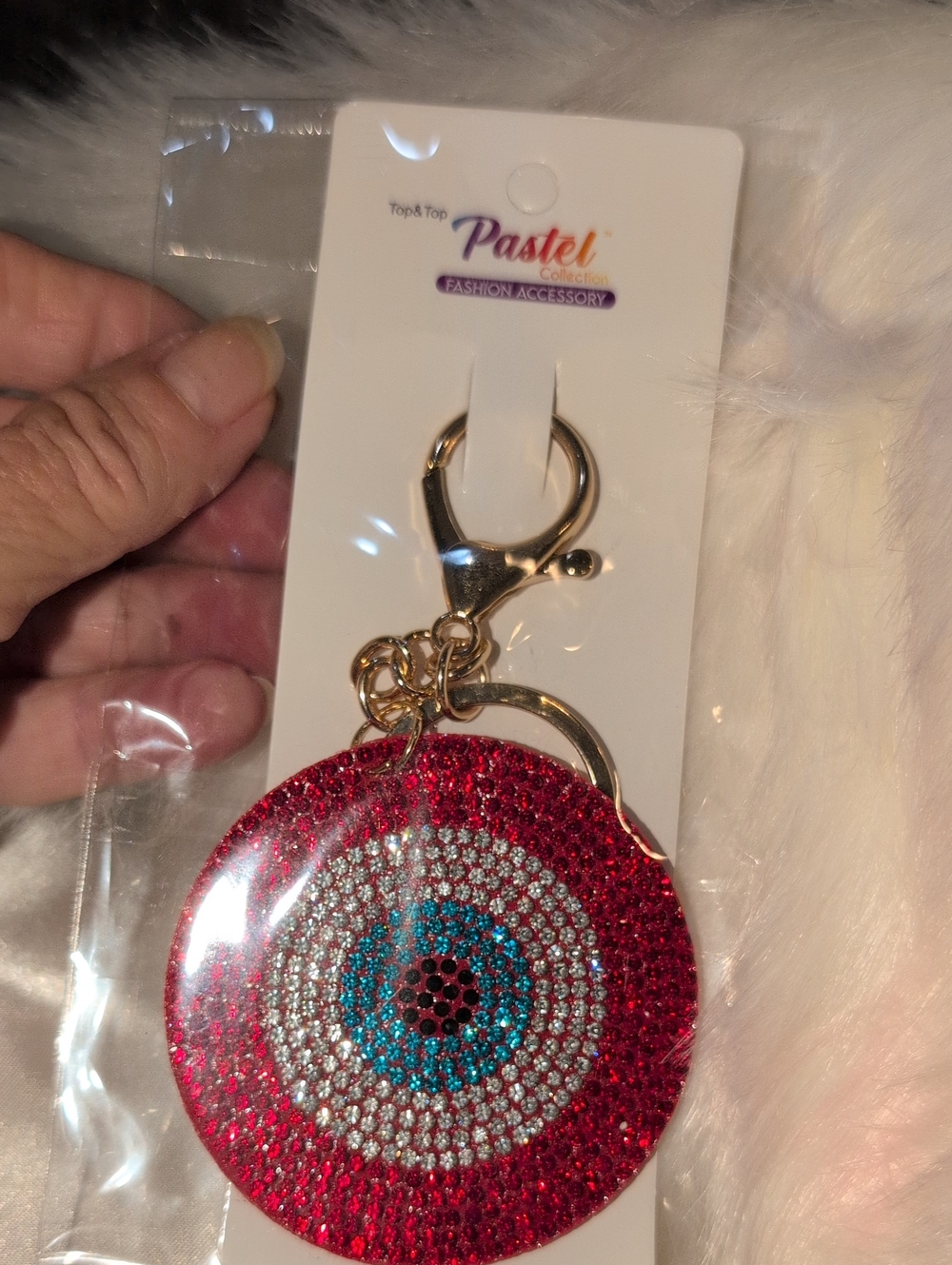Pastels Red & Turquoise Crystal Evil Eye Keychain Bag Charm